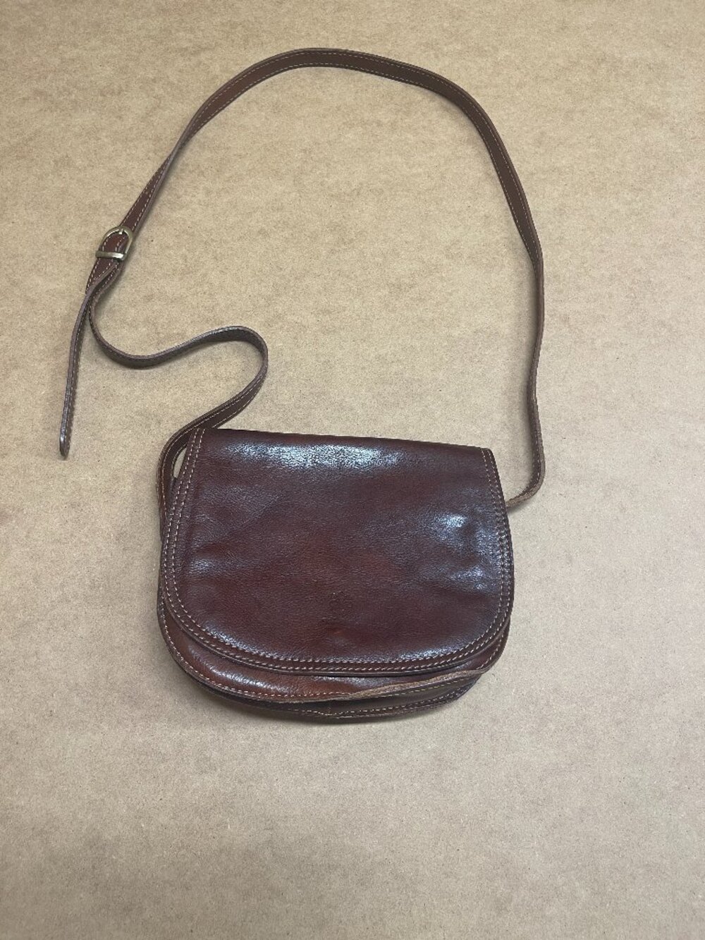 Vera Pelle Italy Purse Bag Crossbody Leather Flap BROWN Classic Saddle VTG